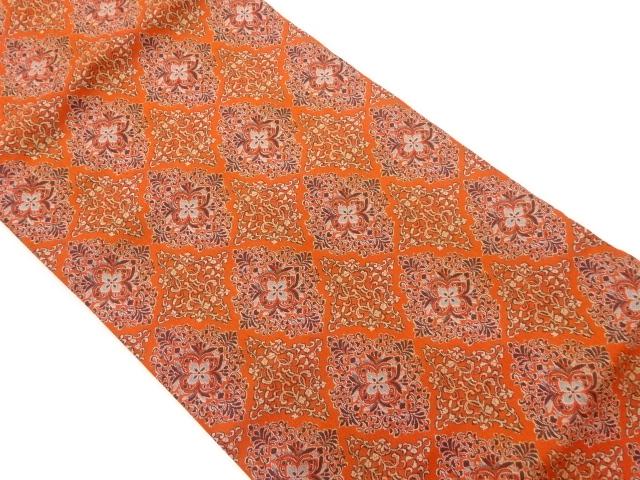 菱に華紋・花唐草模様織出し名古屋帯